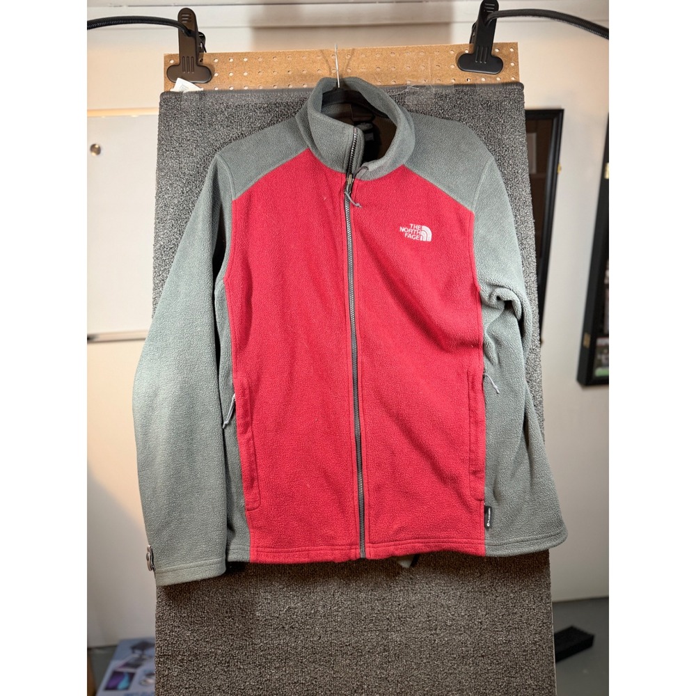 The North Face Fleece Jacket Mens M Red Grey Colorblock FlashDry Full Zip